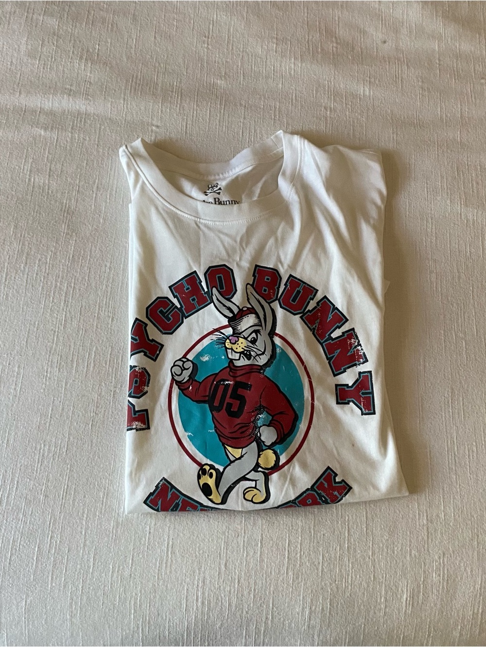 Psycho Bunny Mens White Graphic Tee with Bunny Mascot